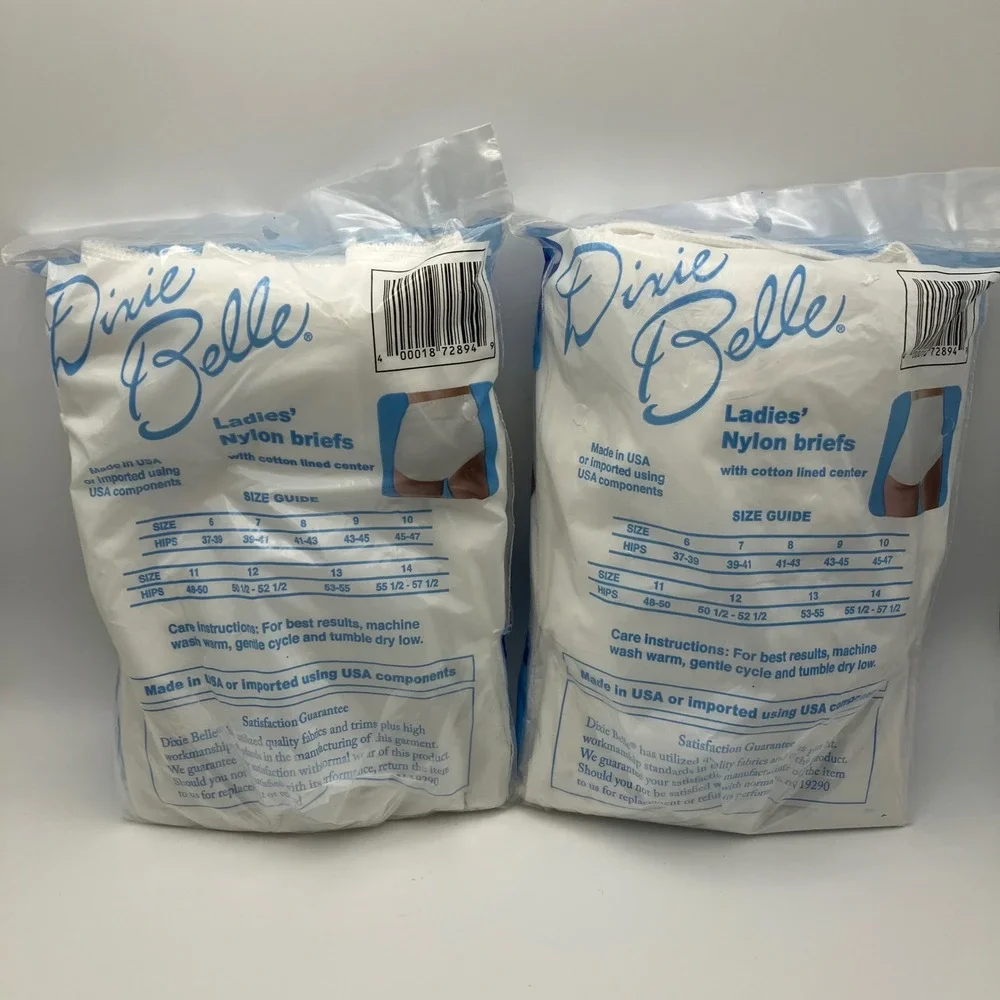Dixie Belle Ladies Nylon Briefs Size 13 100% Nylon 2 Pairs Per Package  (2 pkgs)